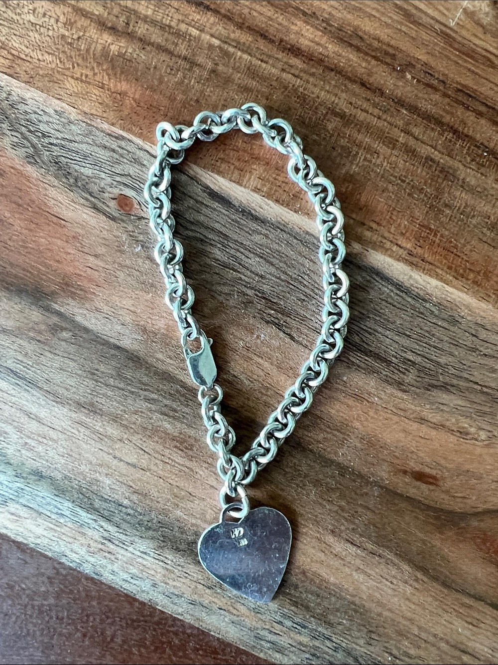 Vintage 925 Italy Sterling Silver Heart Charm Chain Bracelet 19g